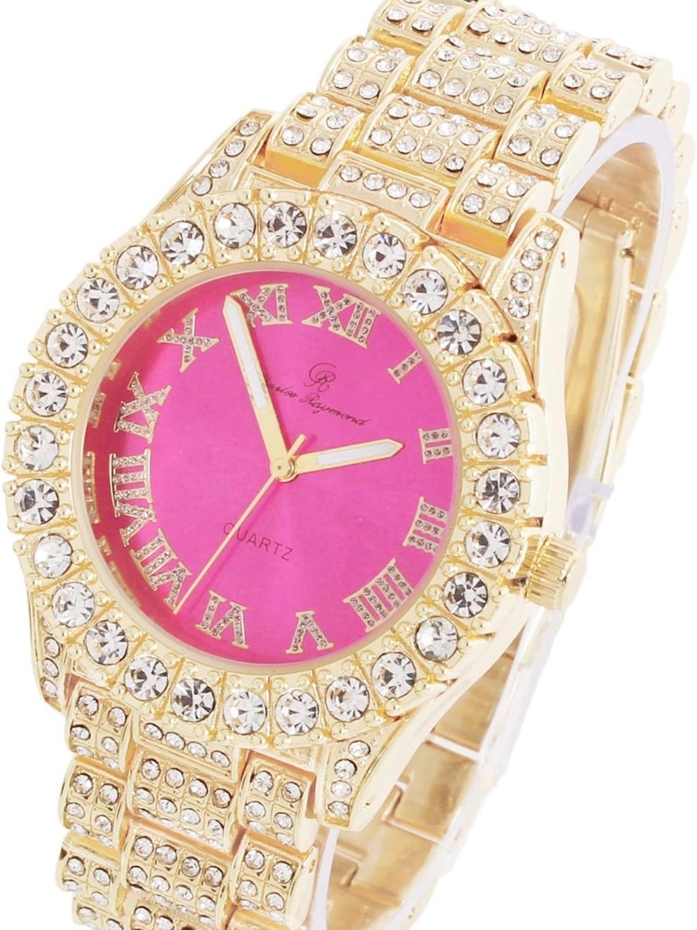 Gold-Tone Crystal Bracelet Watch with Pink Dial